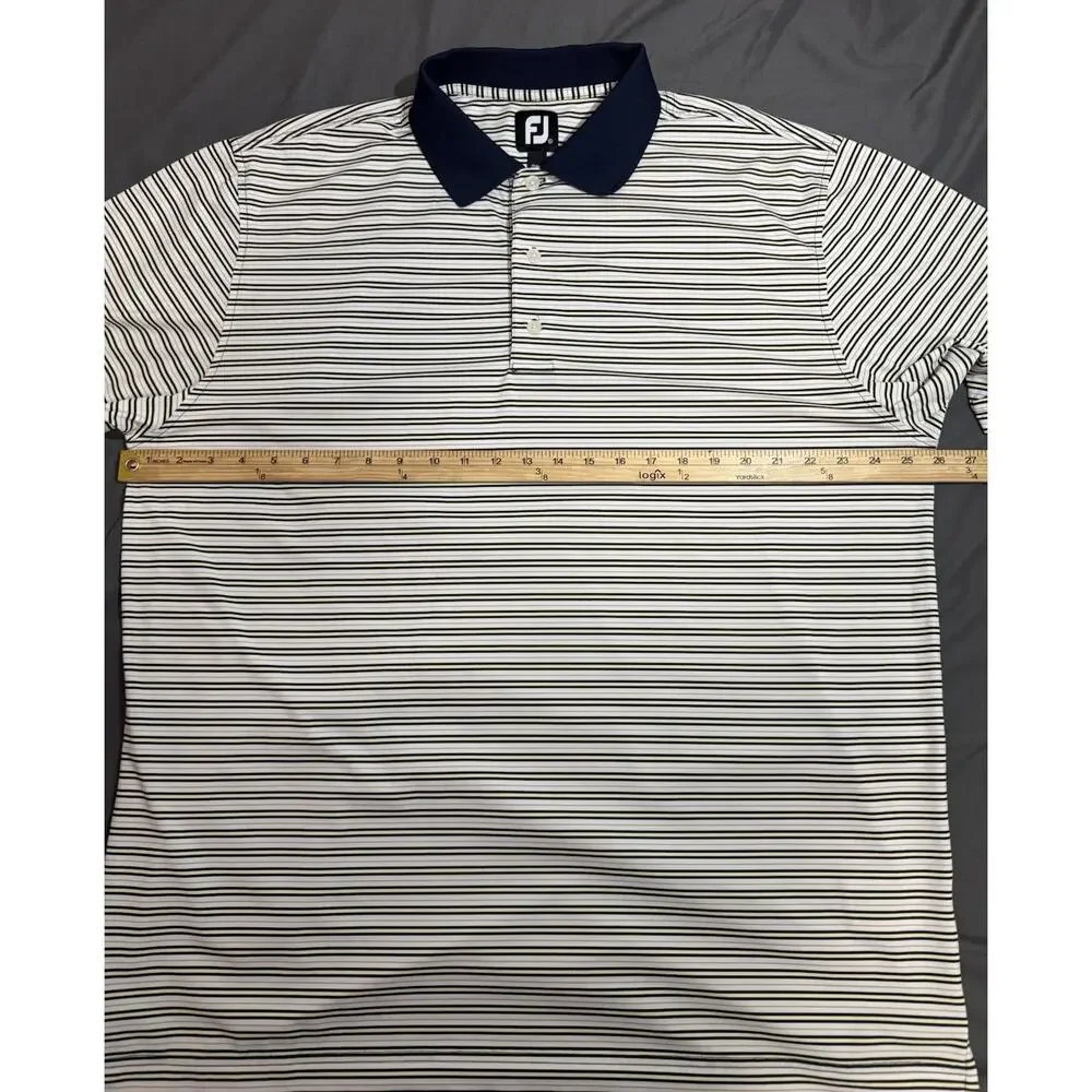 FootJoy Mens XL Golf Polo Striped White Yellow Blue Serrano Club Performance S/S